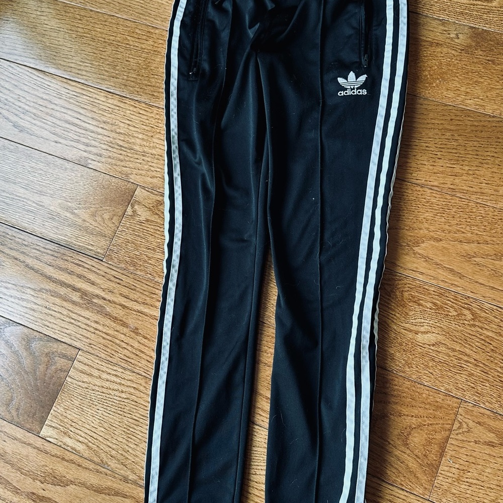Adidas Black Track Pants with White Stripes
